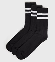 New Look 3 Pack Black Sports Stripe Socks